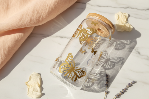Butterfly Glass Can Cups - Gold