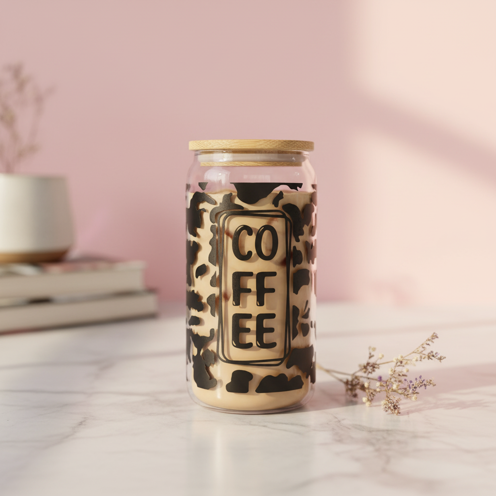 Cow Print Coffee Glass - Lifestyle