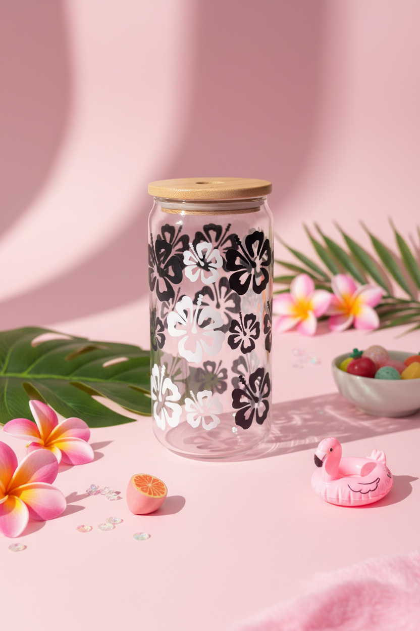 Hibiscus Glass Can Cup lifestyle photo