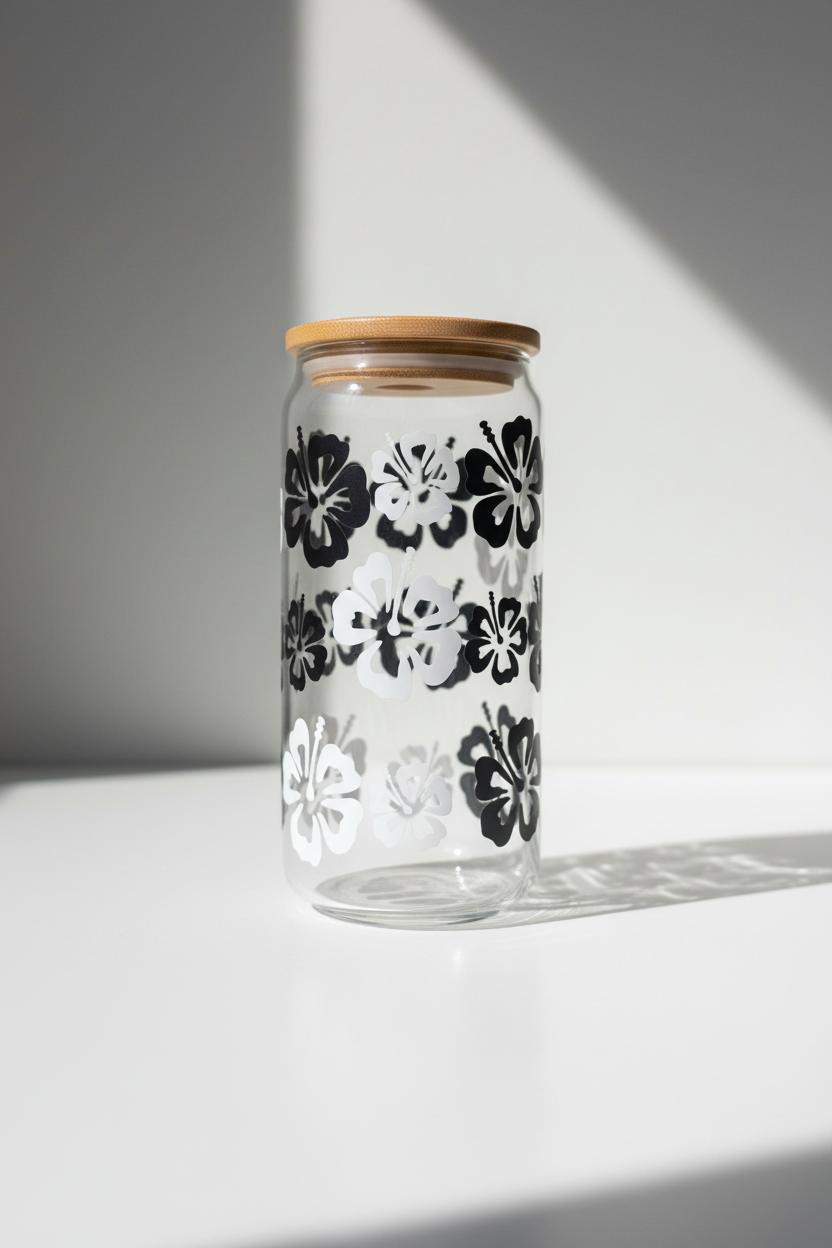Hibiscus Glass Can Cup hero product photo