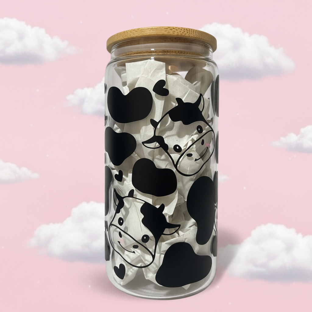 Kawaii Cow Glass Cup Mockup