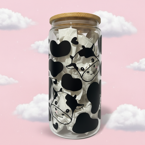Kawaii Cow Glass Cup Mockup