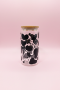 Kawaii Cow Glass Cup - Pastel Pink Background