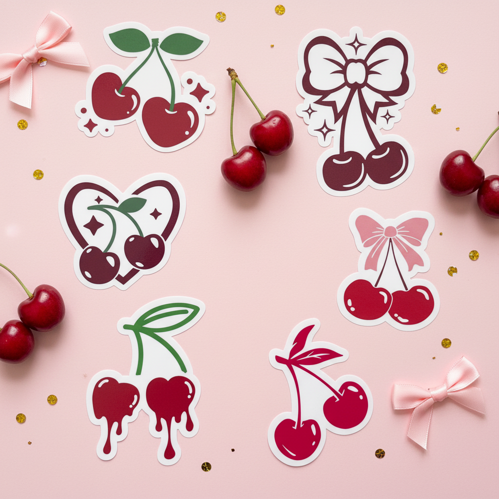 Separated cherry tattoo designs flat lay